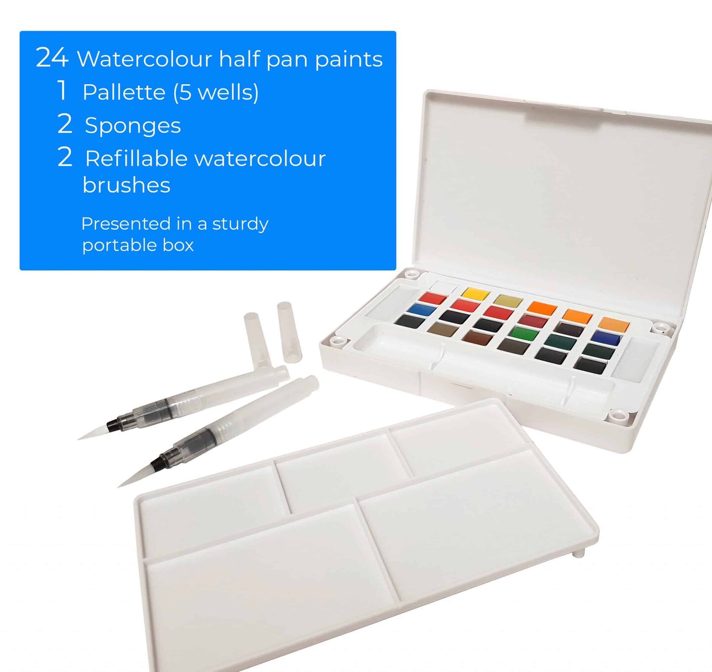 Zieler&#xAE; Premium 24 Half Pan Watercolor set with Detachable Pallet and 2 x Watercolor Brushes