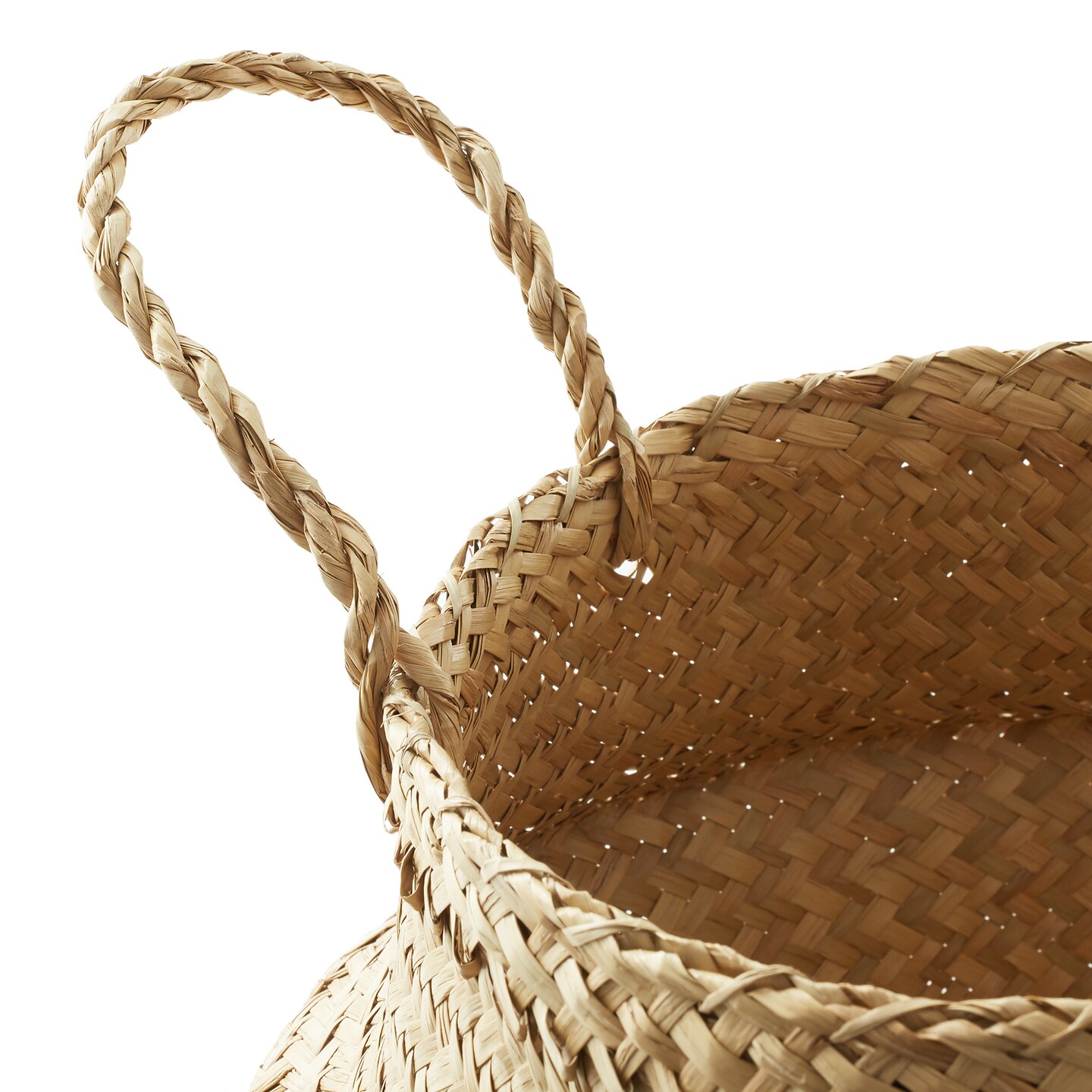 Casafield Seagrass Belly Baskets with Handles, Natural Woven Storage Basket Planters, Round Folding Bins for Home Decor, Indoor Plant Pot Covers