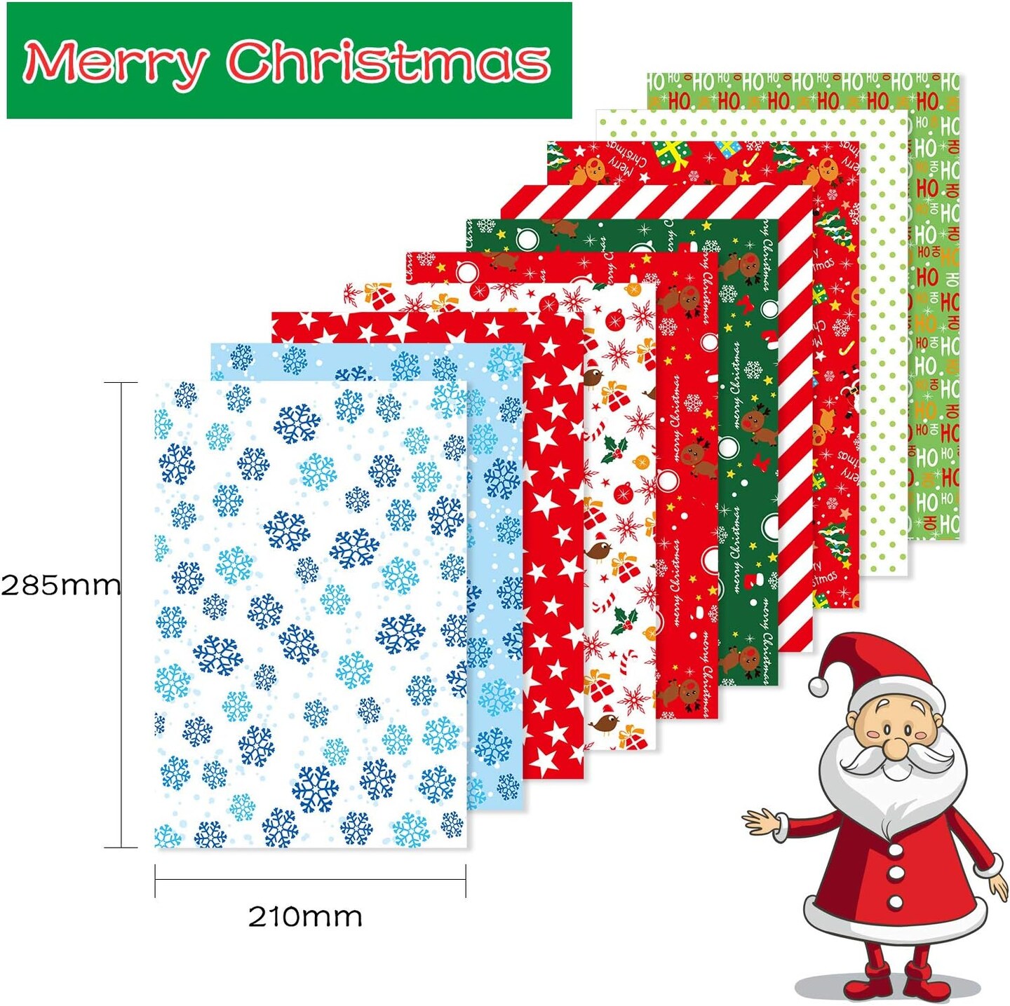 30 Sheets Christmas Pattern Paper Set, A4 Decorative Paper for Card Making Scrapbook Decoration, 10 Designs