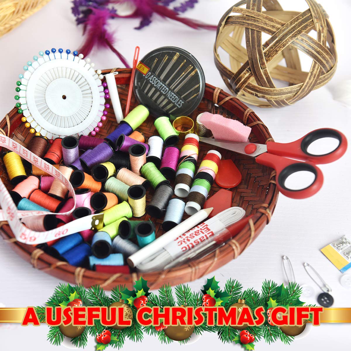 Sewing Kit for Traveler, Adults, Beginner, Emergency, DIY Sewing Supplies Organizer Filled with Scissors, Thimble, Thread, Elastic,Sewing Needles, storage,Tape Measure etc (Black, X) Great gift