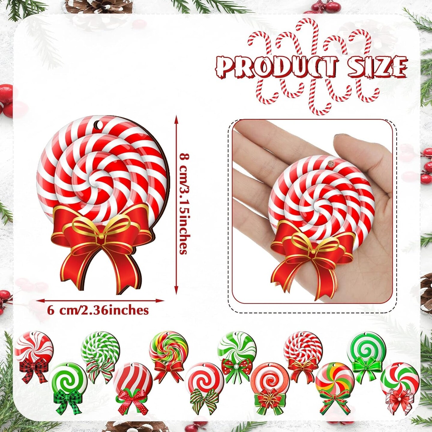 36 Pcs Peppermint Christmas Tree Ornaments Colorful Peppermint Wood Ornaments Lollipop Candy Christmas Ornaments Hanging Peppermint Tree Decorations with Ropes for Candy Party Xmas Tree (Classic)