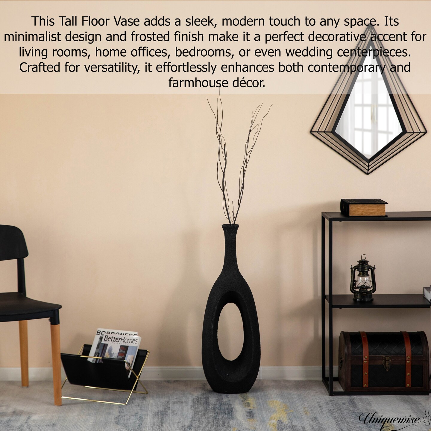 Frosted Fiberglass Tall Floor Vase - Decorative Vase for Modern Home Decor, Perfect for Living Room, Home Office, Bedroom, Kitchen, Coffee Bar, Farmhouse Decor, and Wedding Centerpieces
