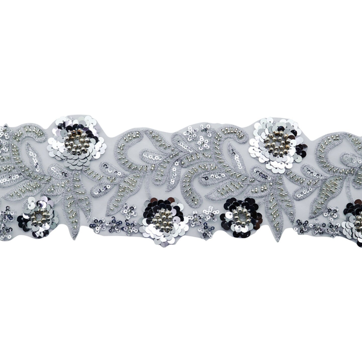 3 3/4&#x22;x 5 yards Silver Beaded Sequin Trim
