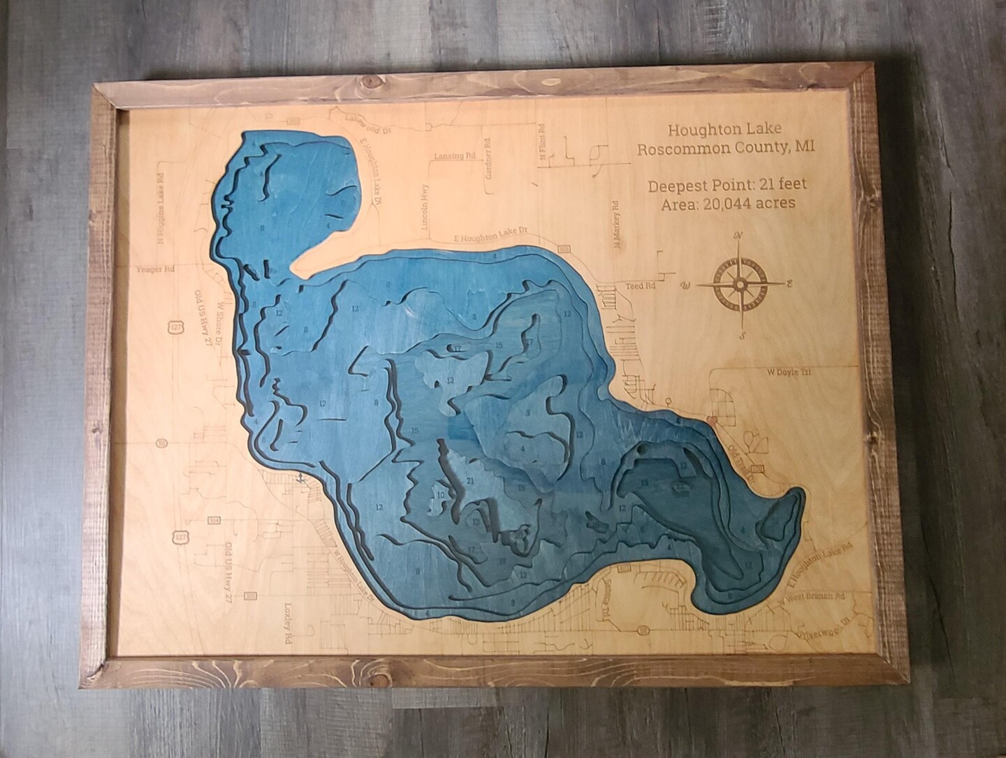 Houghton Lake 3d Wood Map product 2