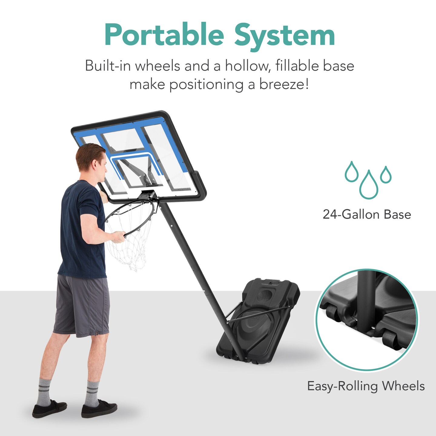 Best Choice Products Adjustable Regulation-Size Basketball Hoop, Portable Sport System w/ Fillable Base, Wheels