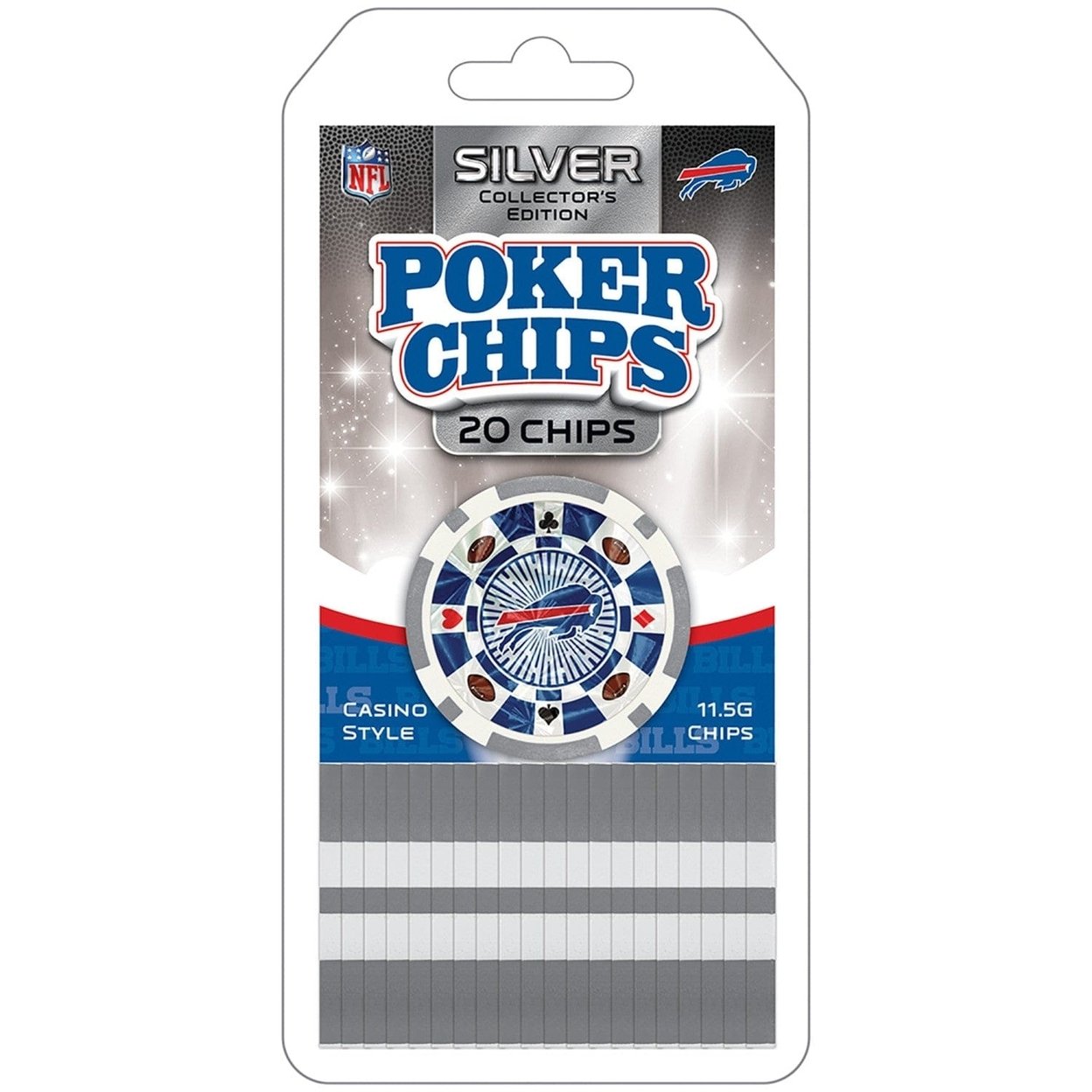 Buffalo Bills 20 Piece Poker Chip Set Silver Collector Edition Nfl Fan Gear