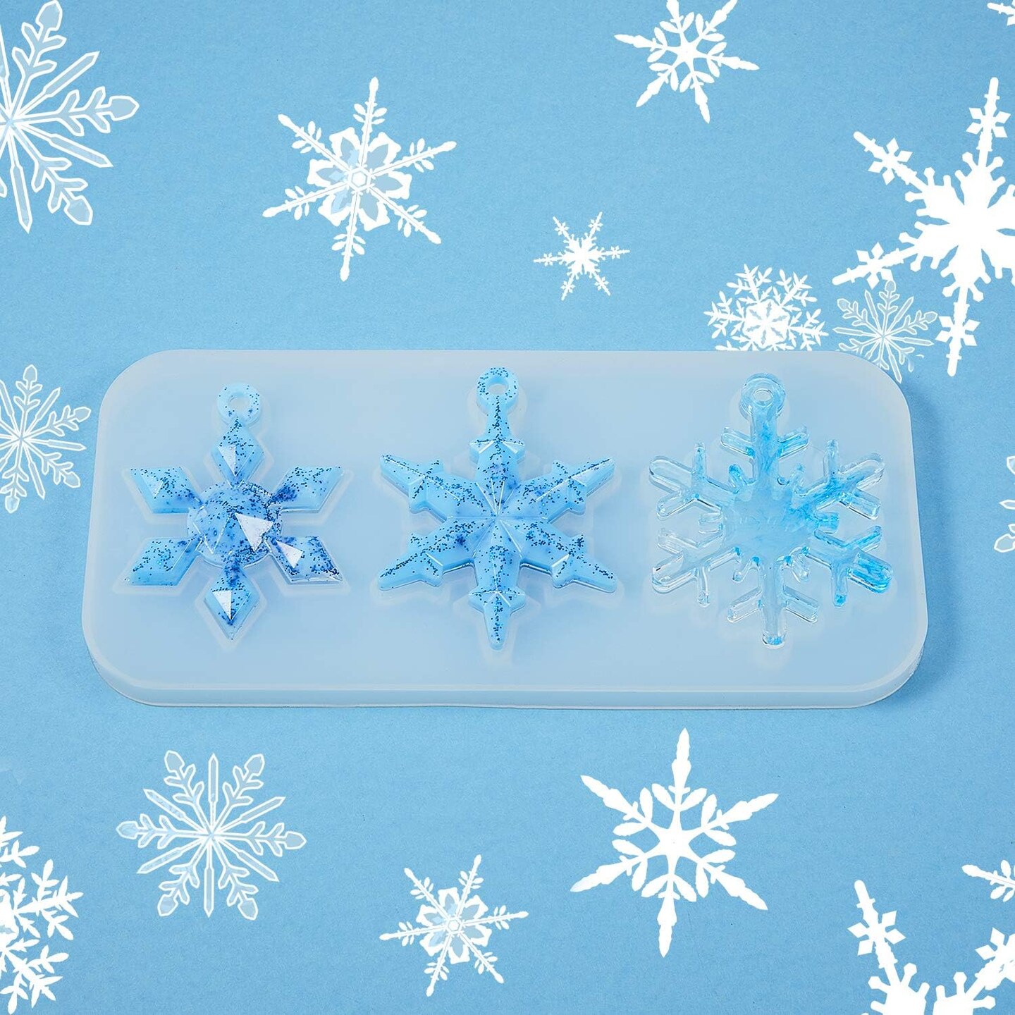 3 Pcs 3D Snowflake Silicone Mold Fondant Snowflake Chocolate Candle(Clear)