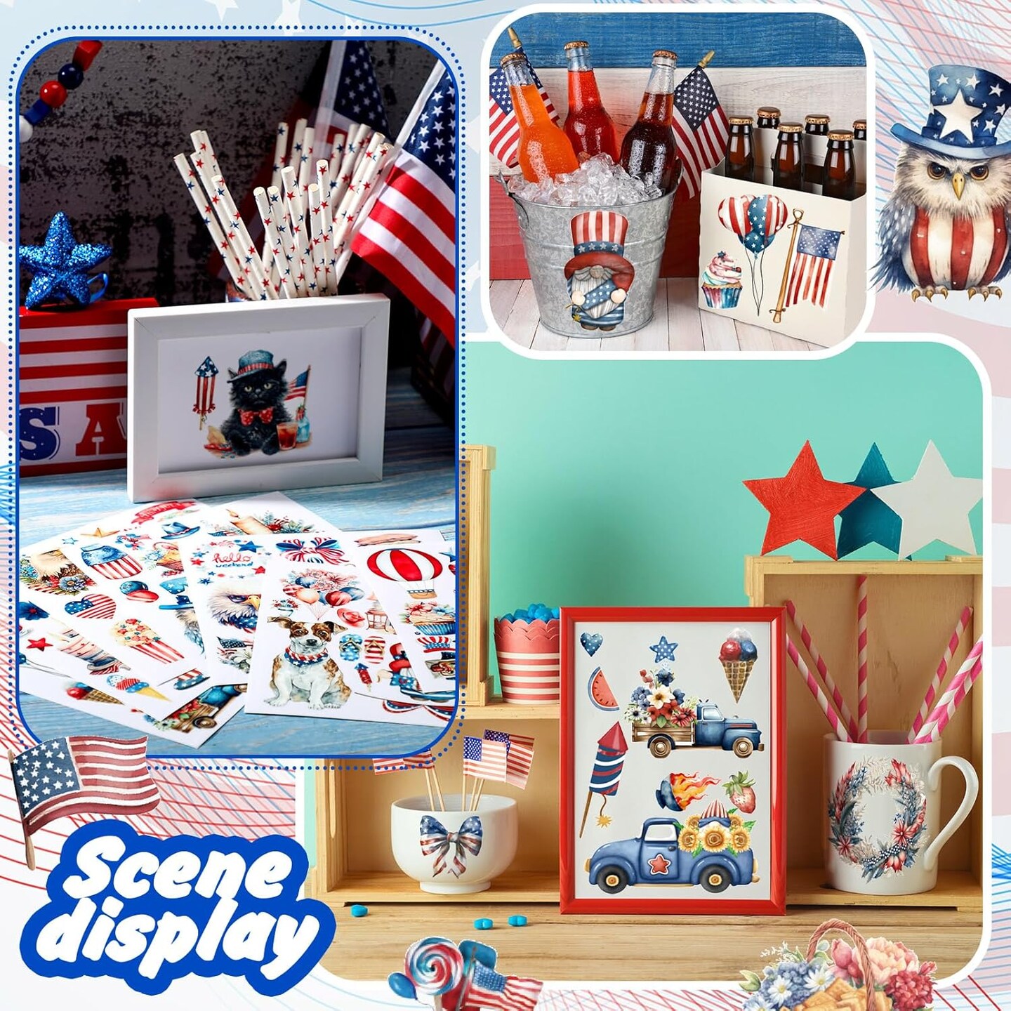 2 Sheets 4th of July Rub on Transfer Stickers (5.5 x 5.7 Inch)