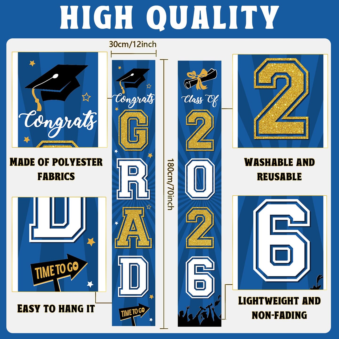 2026 Graduation Banner Class of 2026 Congrats Grad Porch Sign Party Decorations Supplies Welcome Hanging Door Decor for Indoor Outdoor(Blue and Gold)