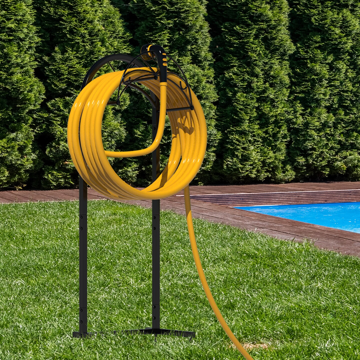 Freestanding Garden Hose Holder, Metal Water Hose Stand with Ground Stakes