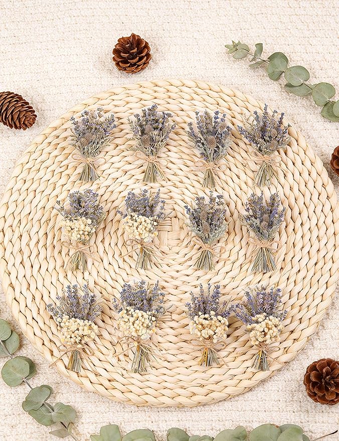 12pcs Lavender Bouquet, Mini Dried Flower Bouquet, Natural Lavender, Groom & Best Man Corsage, 4.5 Inches