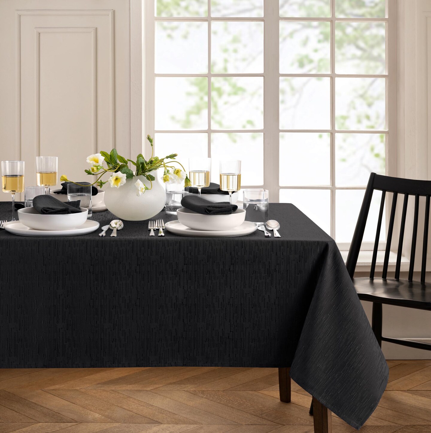 Threadmade Home Continental Solid Texture Water Resistant Tablecloth, Black - 60"W x 84"L