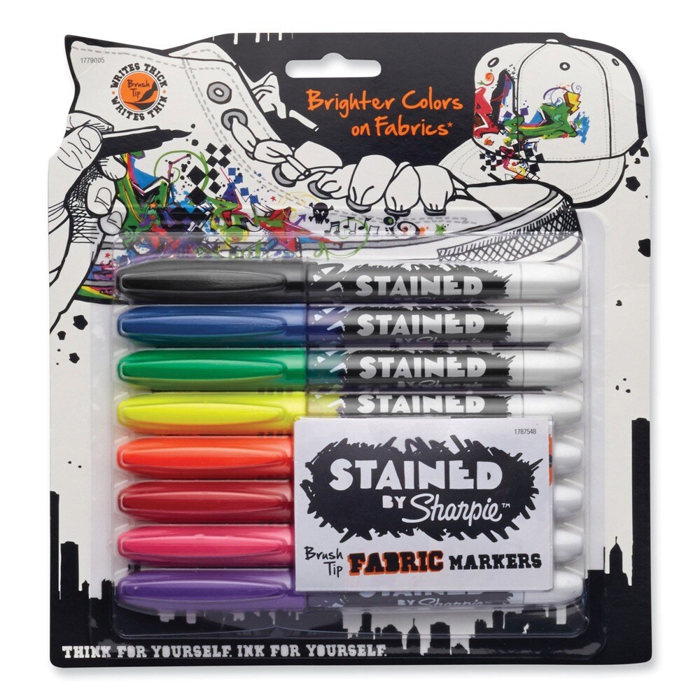 Sharpie Stained Medium Brush Tip Fabric Markers - Assorted Colors (8/Pack)
