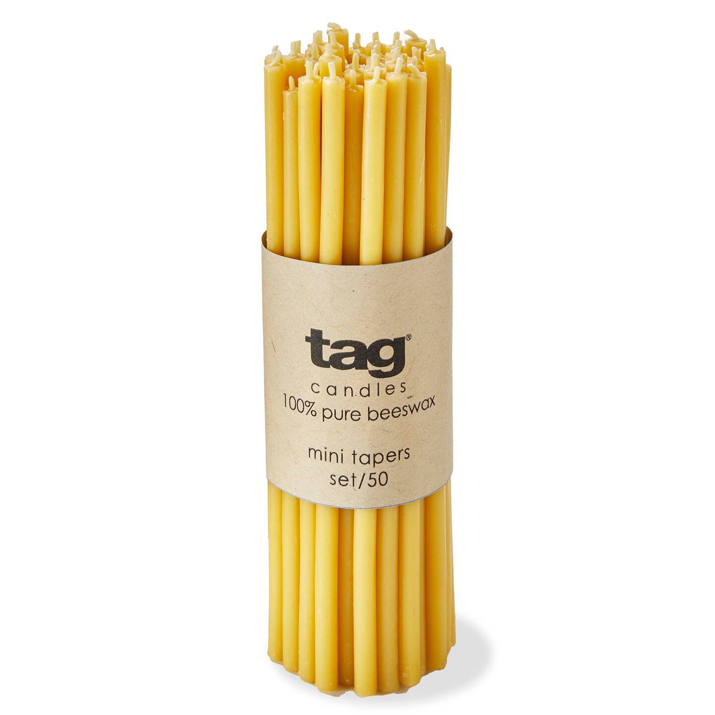Beeswax Mini Taper Candles Set of 50 - Honey Yellow Everyday Candles with 0.45 Hour Burn Time, 6.5" Tall