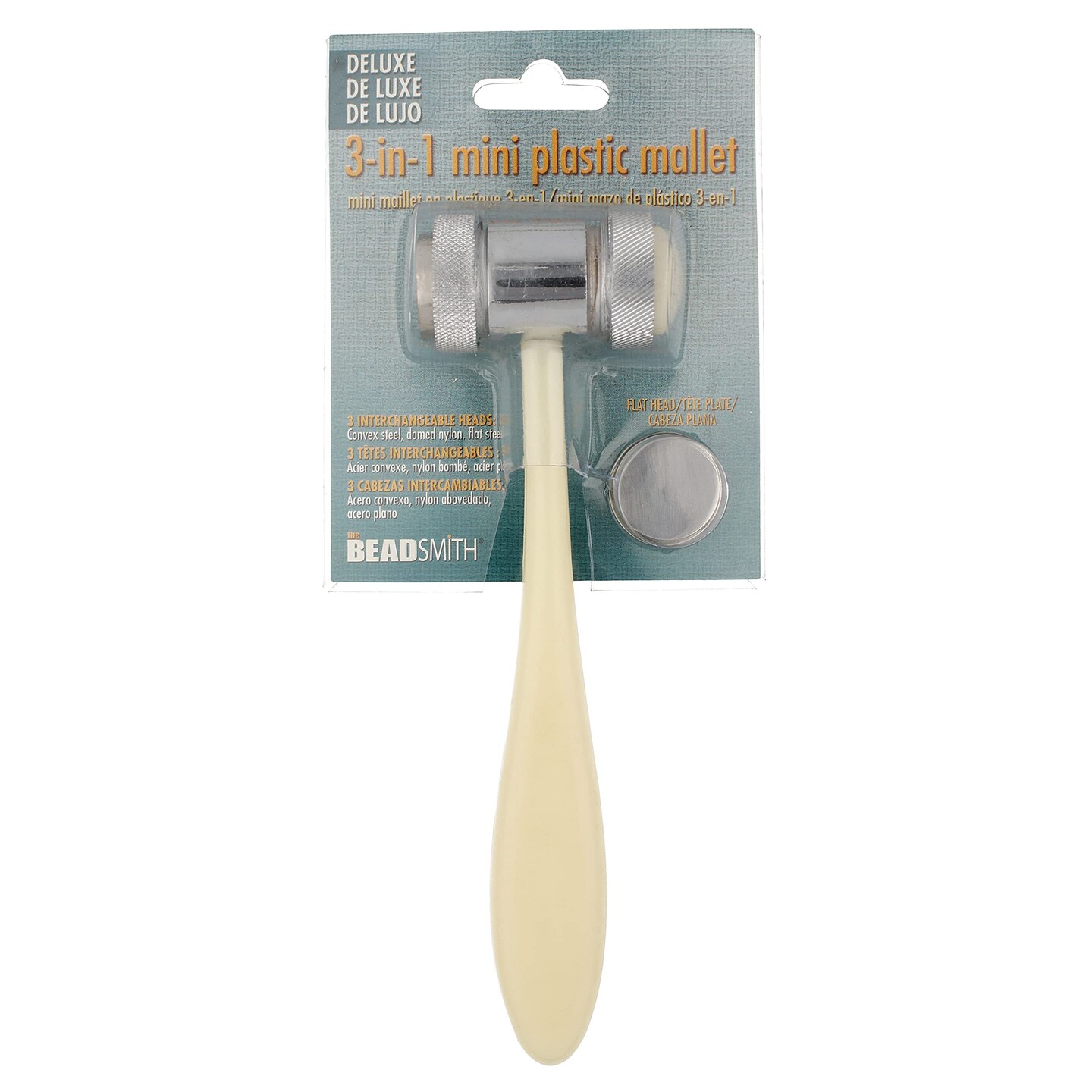 The Beadsmith Mini Plastic Mallet - Deluxe 3-in-1 Hammer - 7 Inch Handle, 2 Inch Head - 3 Interchangeable Faces - Use to Flatten and Shape Sheet Metal &#x26; Wire, Protect Wire with No Risk of Marring