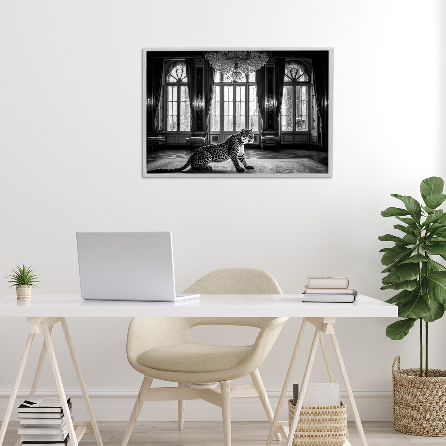 Stupell Industries Snow Leopard in Opulent Mansion Framed Giclee, design by Decent Exposures