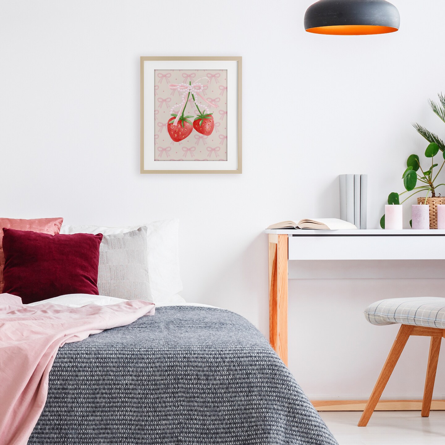 Stupell Industries Bows & Berries Strawberry Framed Print Under Glass, design by Jesse Keith