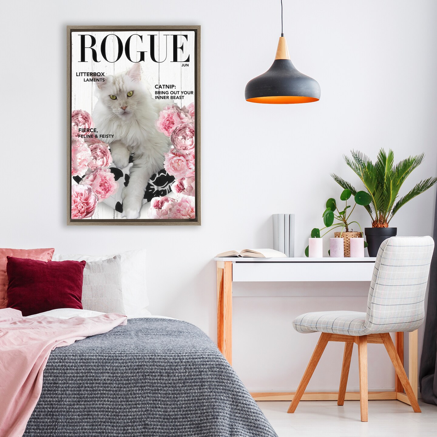 Stupell Industries Funny Floral Cat Magazine Floating Frame, design by Sasha