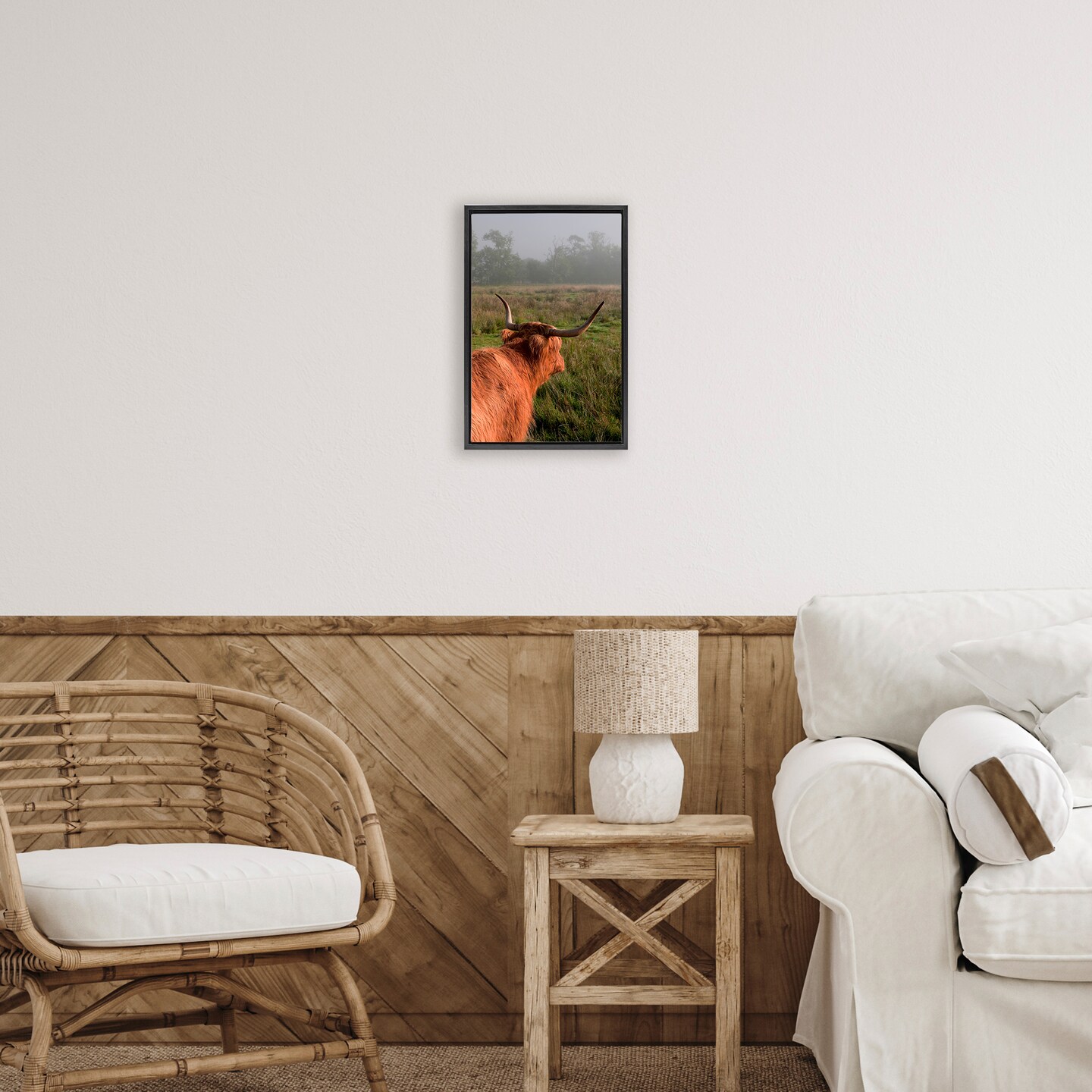 Stupell Industries Highland Cow Gazing Out Floating Frame, design by Jenny Rainbow Fine Art