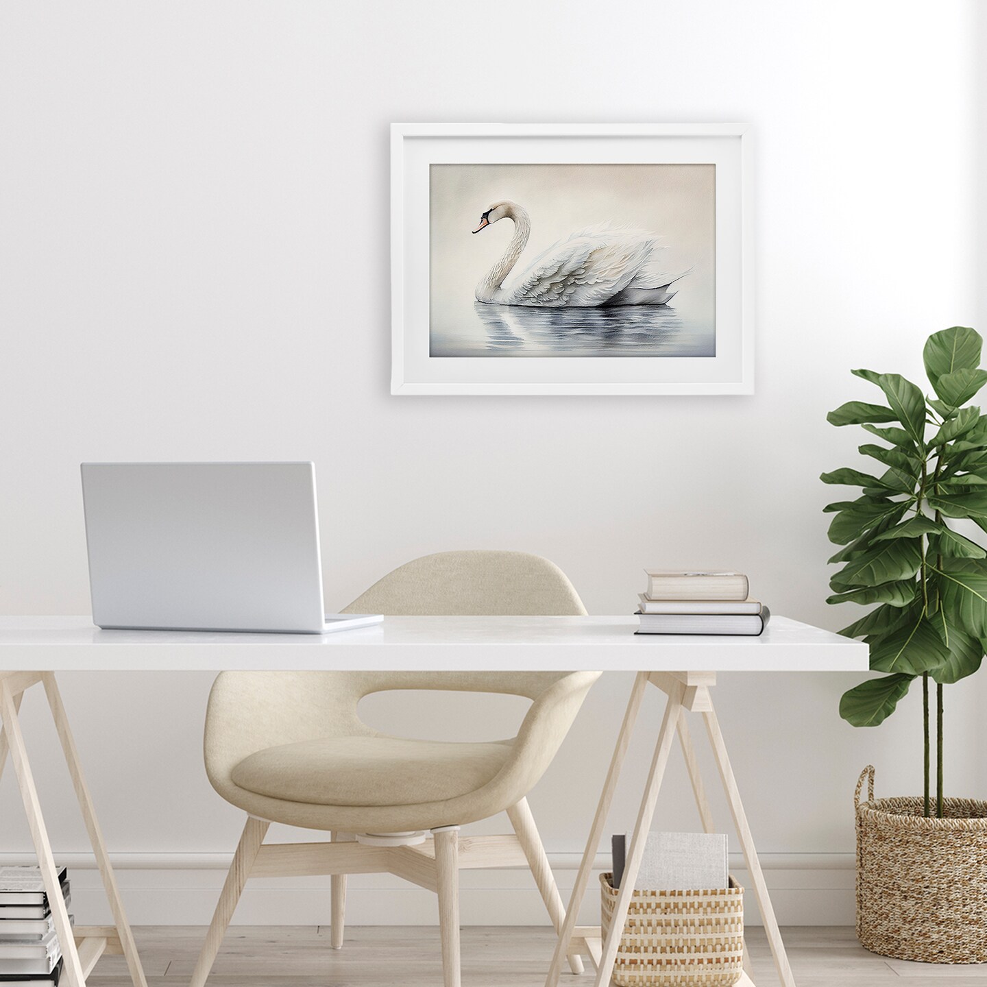 Stupell Industries Elegant Floating Swan Framed Print Under Glass, design by Sasha