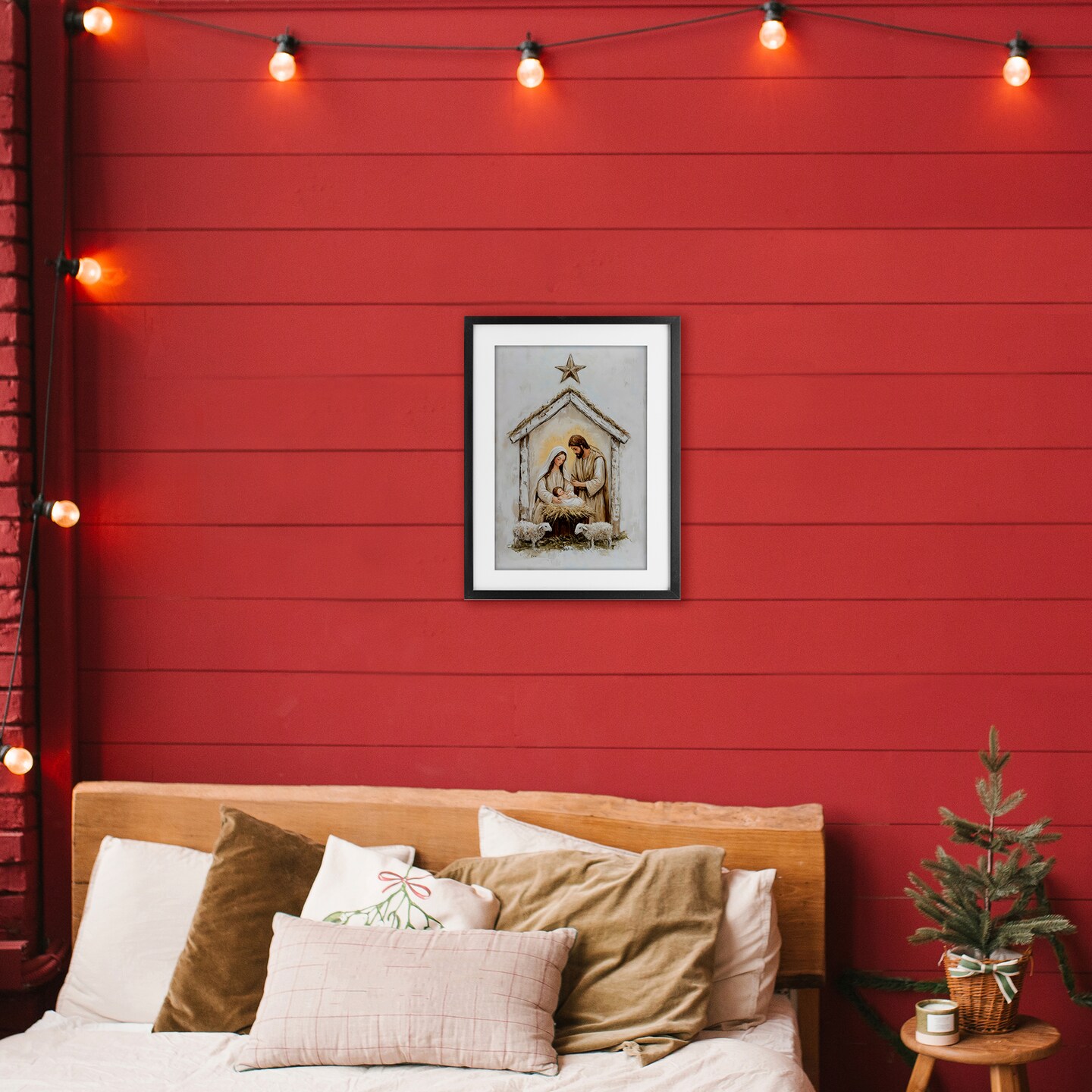 Stupell Industries Little Lambs & Nativity Framed Print Under Glass, design by Petal Prints Design