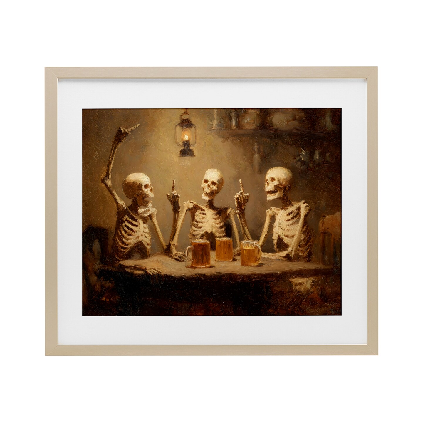 Stupell Industries Skeletons Drinking at Tavern Framed Print Under Glass, design by Arlington Prints