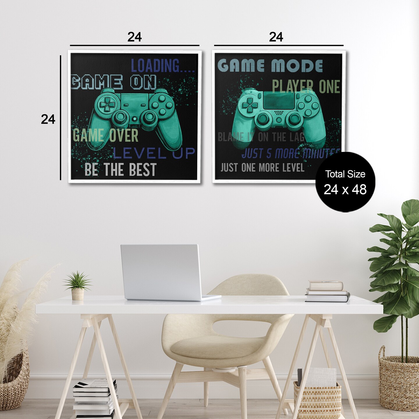 Stupell Industries Retro Gaming Phrases Controllers 2pc Framed Giclee Set, design by Kim Allen