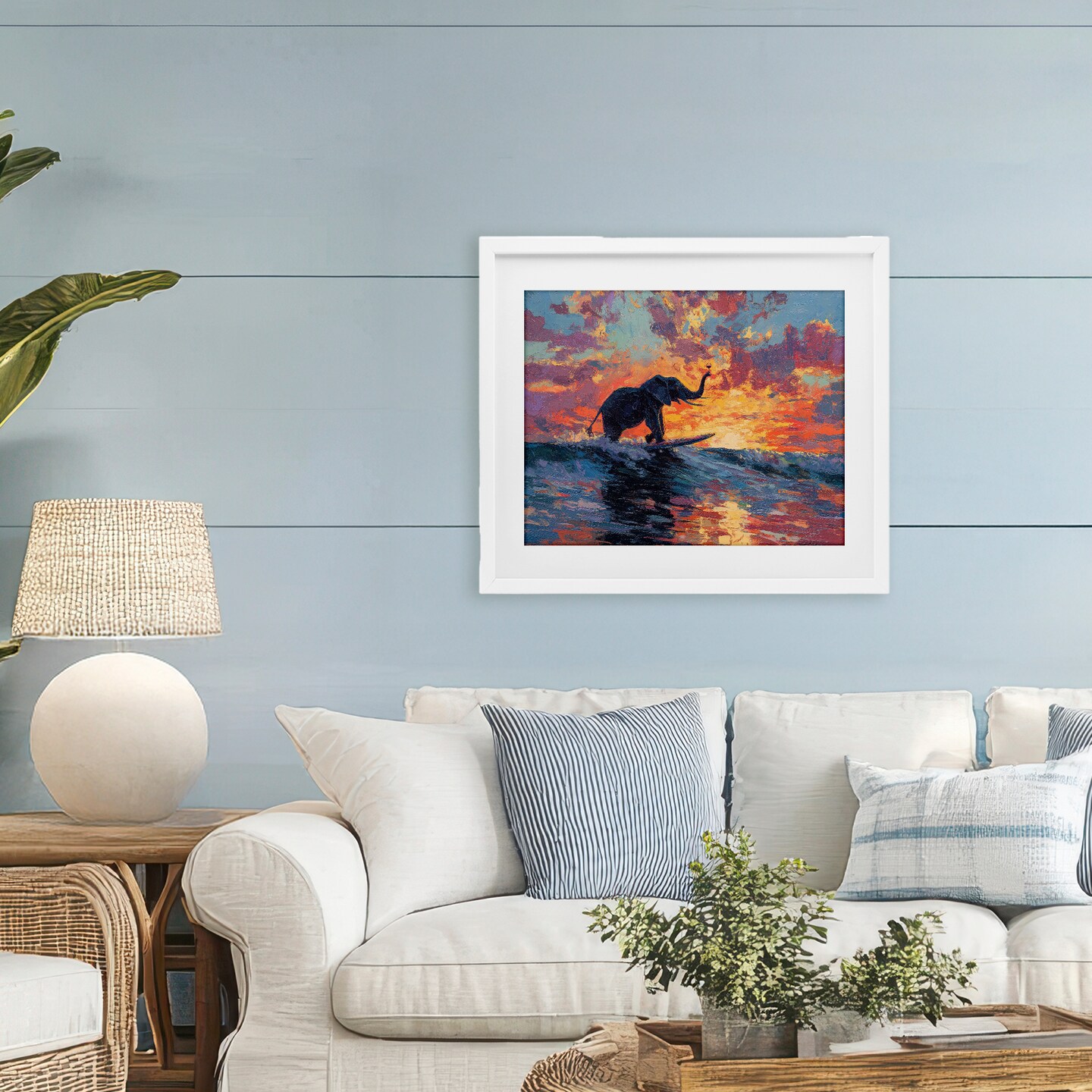 Stupell Industries Sunset Surf Elephant Framed Print Under Glass, design by Ziwei Li