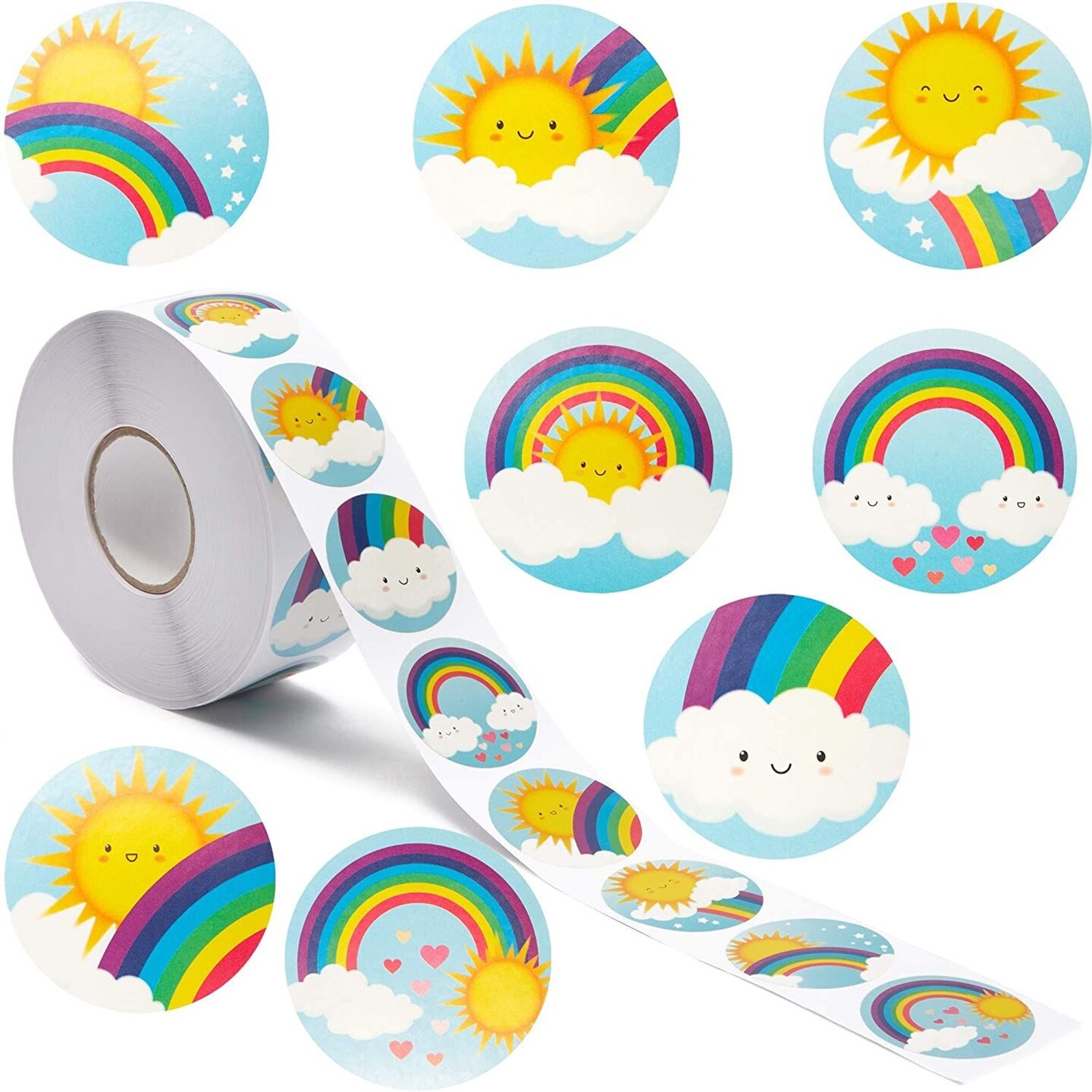 1000 Count Stickers, Assorted Designs Sticker Roll, Rainbow and ...