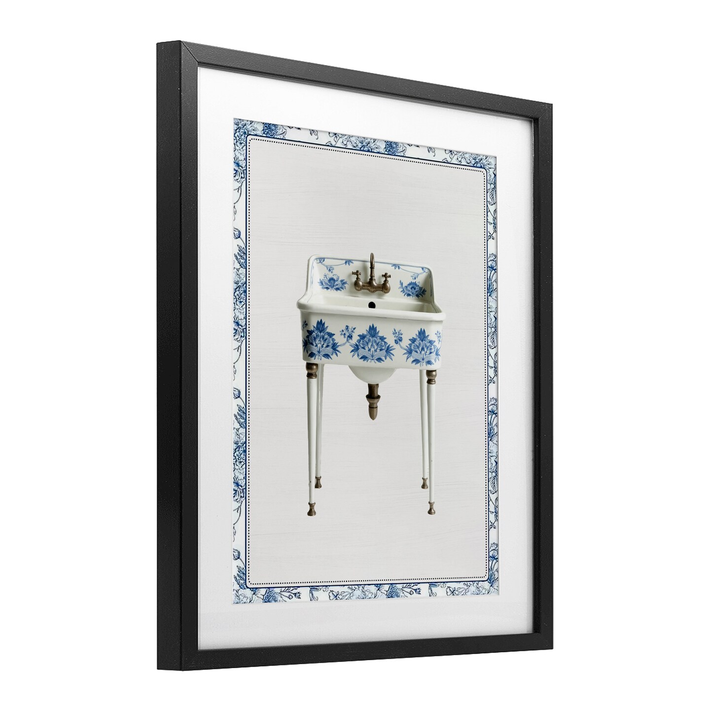 Stupell Industries Vintage Chinoiserie Sink Framed Print Under Glass, design by Lettered and Lined