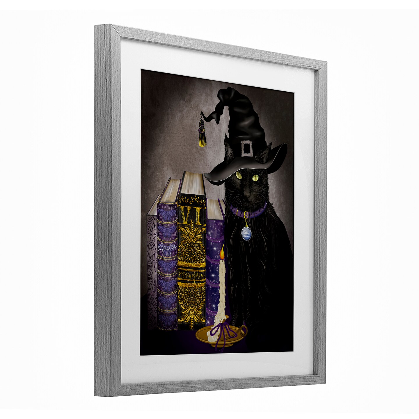 Stupell Industries Black Cat Gothic Books Framed Print Under Glass, design by Lori Mosley