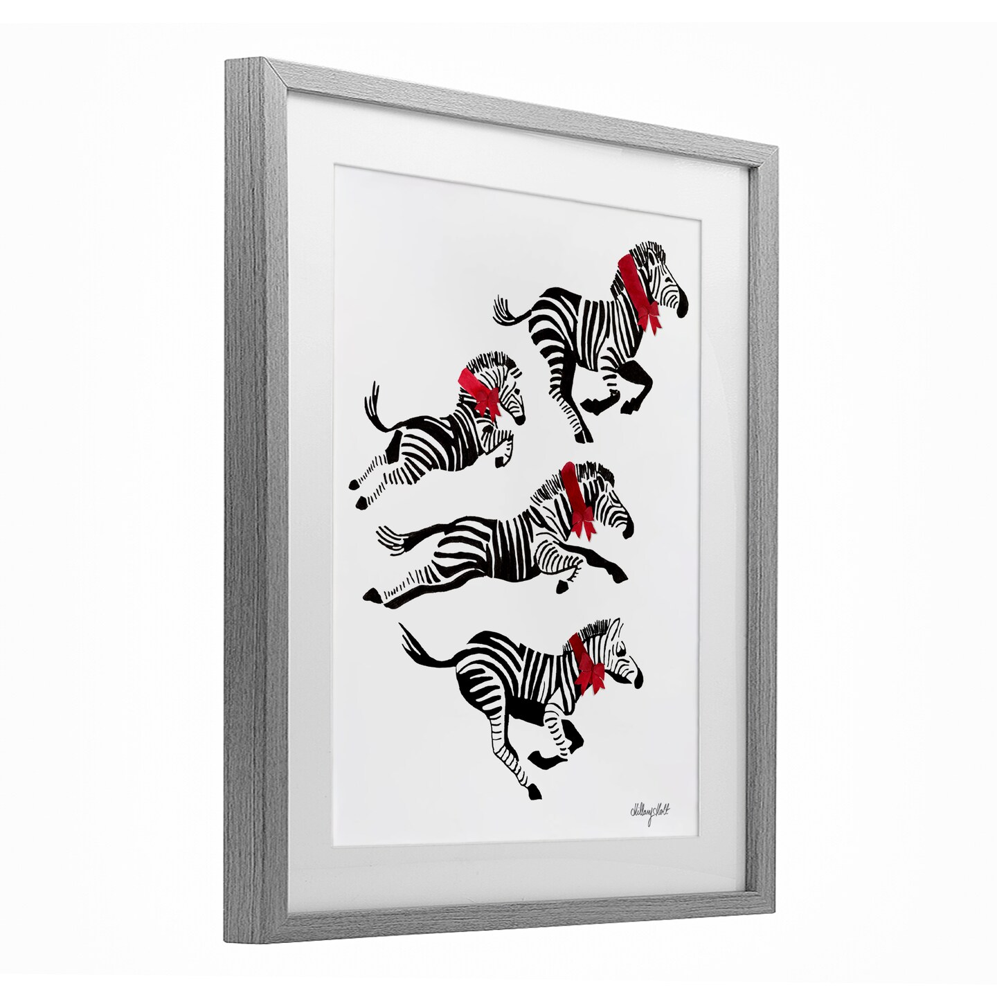 Stupell Industries Zebra Stampede with Ribbons Framed Print Under Glass, design by Hillary Holt