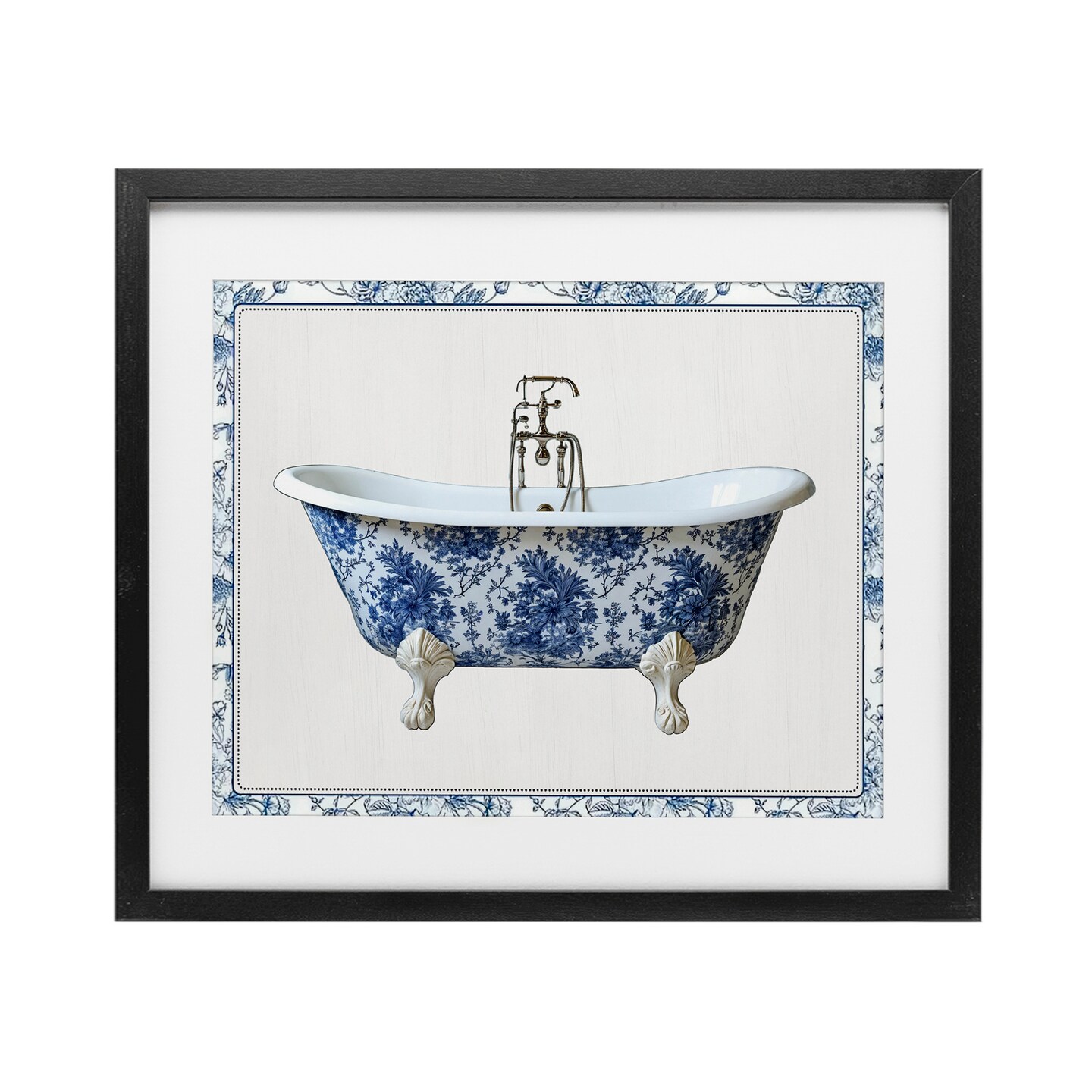 Stupell Industries Vintage Chinoiserie Bathtub Framed Print Under Glass, design by Lettered and Lined