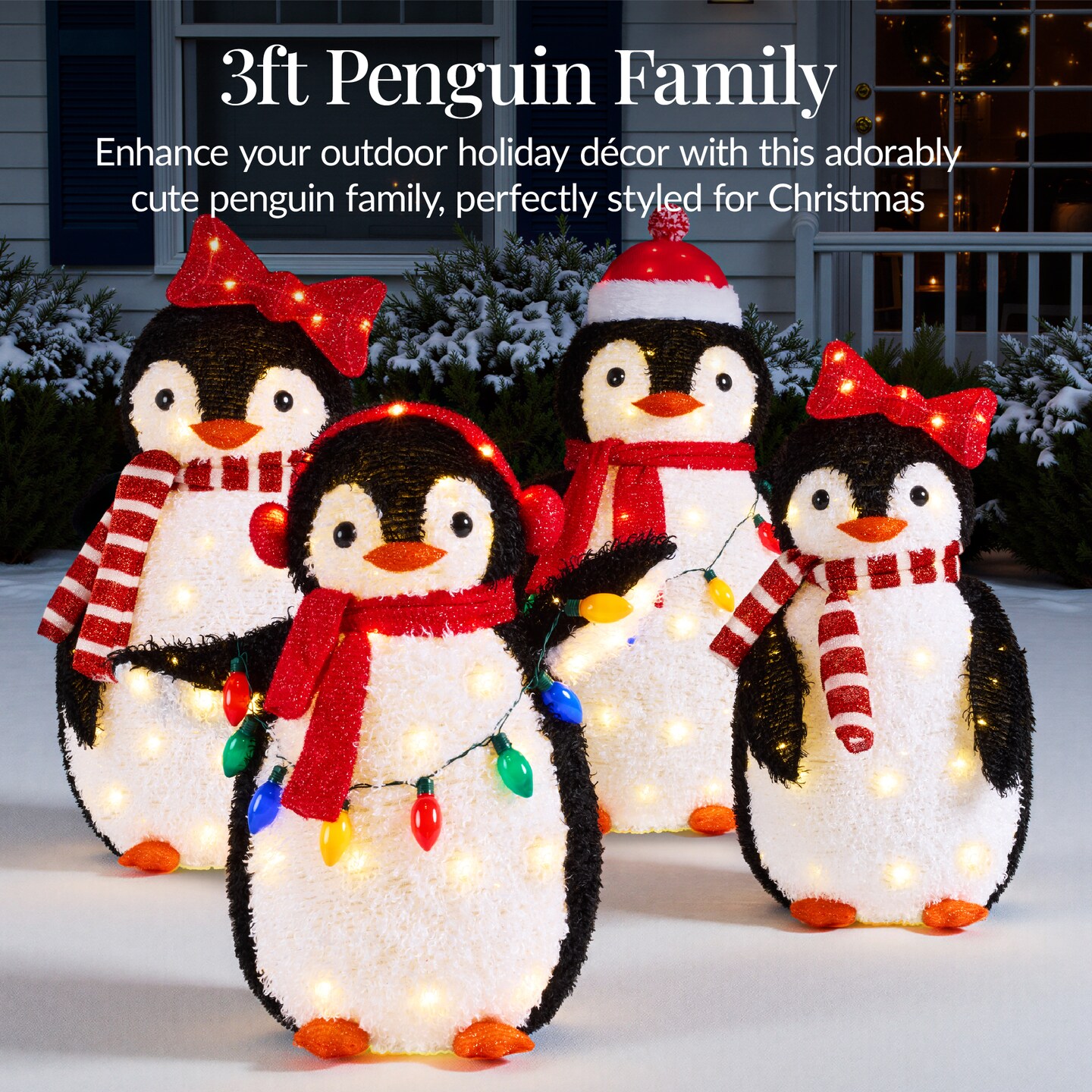 Best Choice Products 4-Piece Lighted 3ft Pop-Up Penguin Family Outdoor Christmas Decoration w/ 300 LED Lights