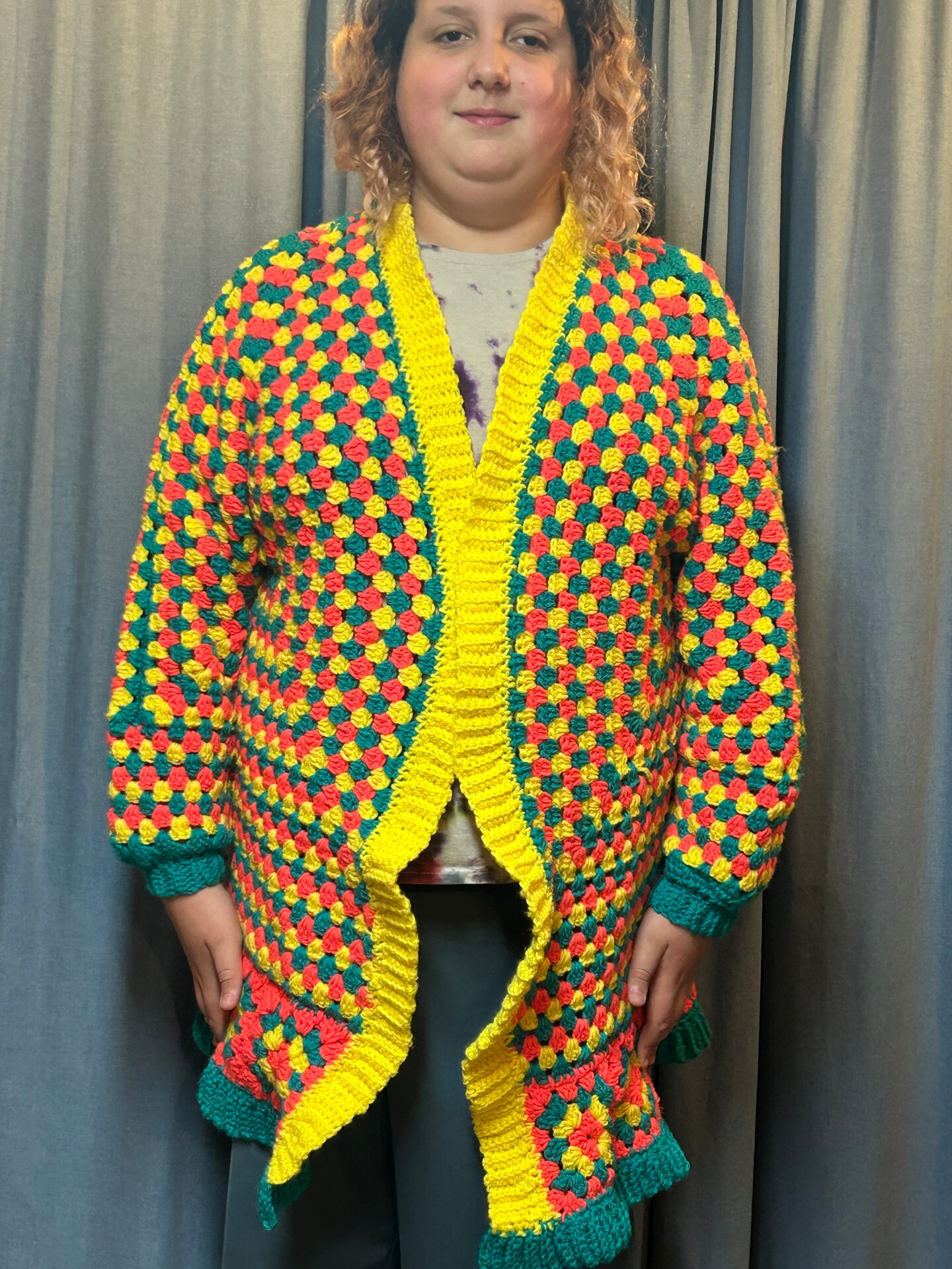 Hand Crochet Hexagon Cardigan, Women's Plus Size XXL XXXL, Yellow