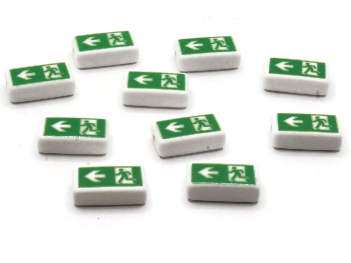 10 18mm Flat Rectangle Emergency Exit Beads White and Green Beads Plastic Beads to String
