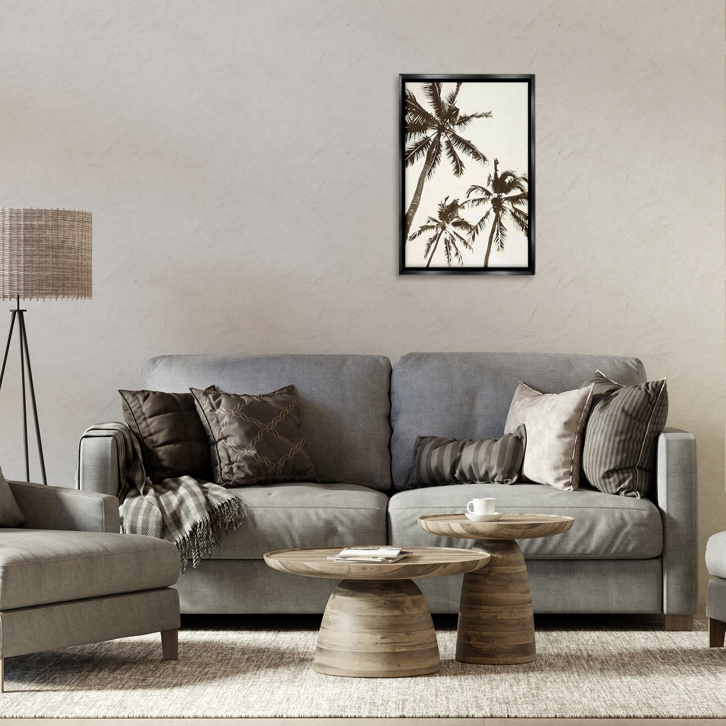 Stupell Industries Classic Palm Trees Silhouette Black Framed Floater Canvas Wall Art, design by LSR Design Studio