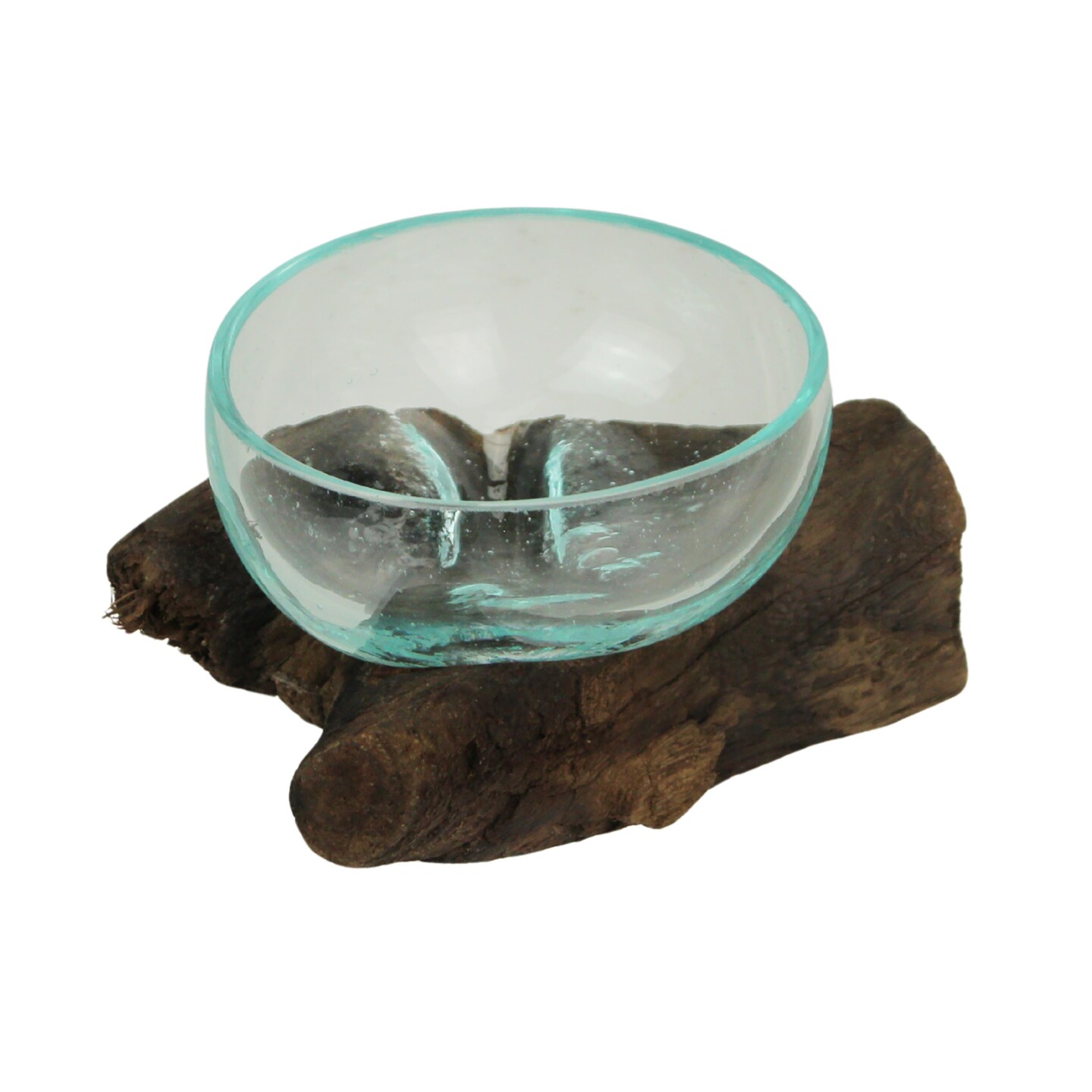 Glass and Teak Driftwood Bowl &#x2013; 3.25&#x201D; High Decorative Succulent Centerpiece