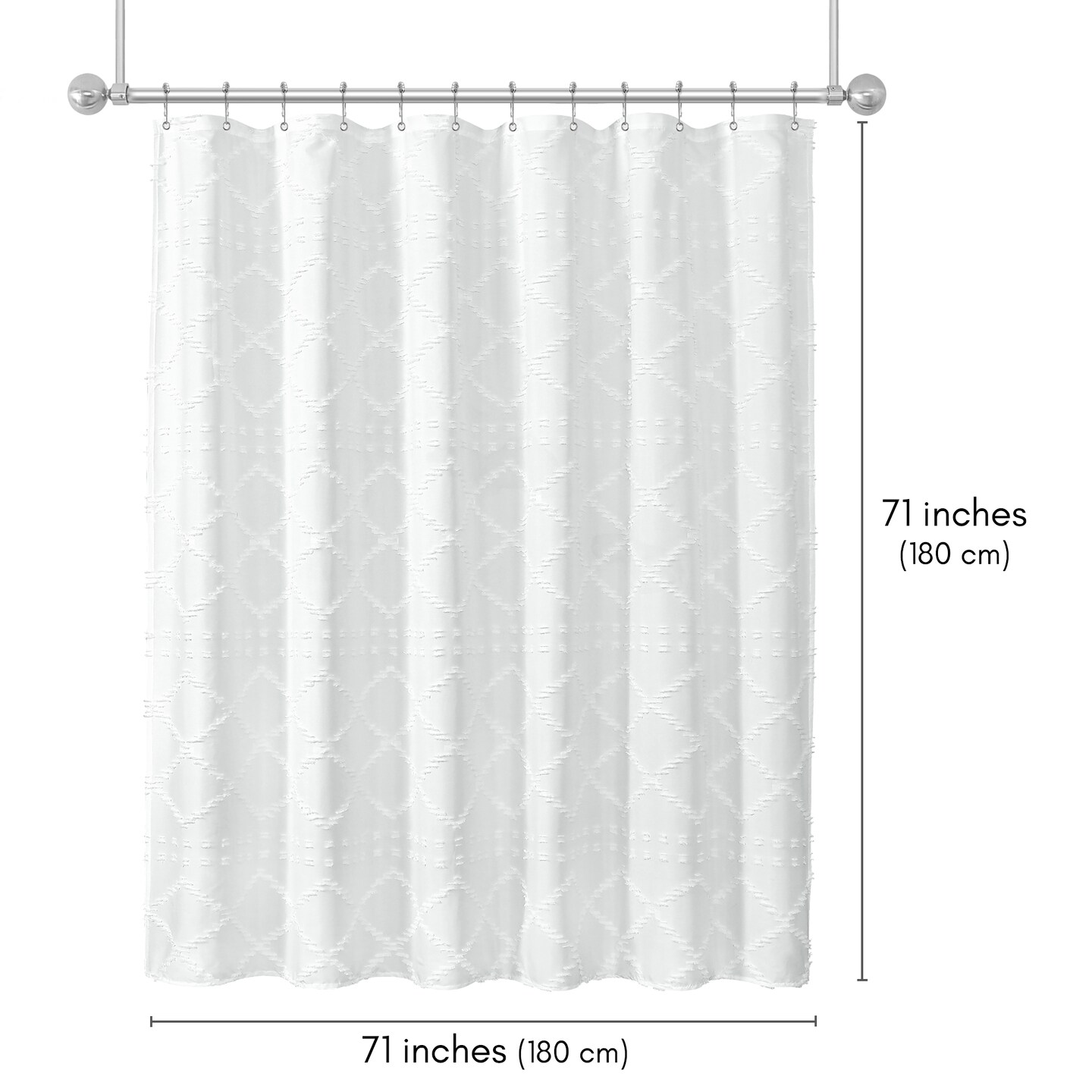 Americanflat 71x71 White Woven Shower Curtain with Tassel And Accents - Includes 12 Grommets and Hooks - 100% Polyester