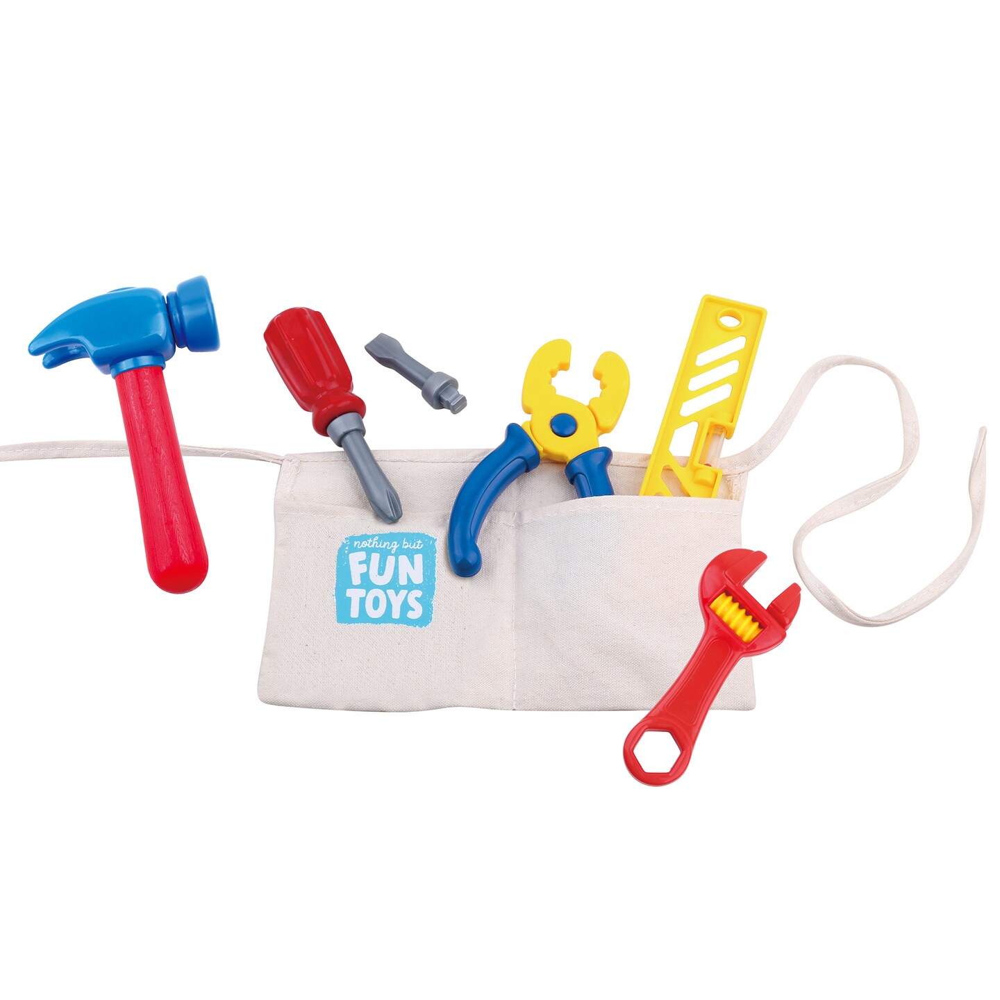 Nothing But Fun Toys: Let&#x27;s Play - Tool Belt - 8pc Pretend Play Toy Set, Adjustable Canvas Belt &#x26; Tools, Hammer-Wrench-Pliers &#x26; More, Kids-Toddlers 2+
