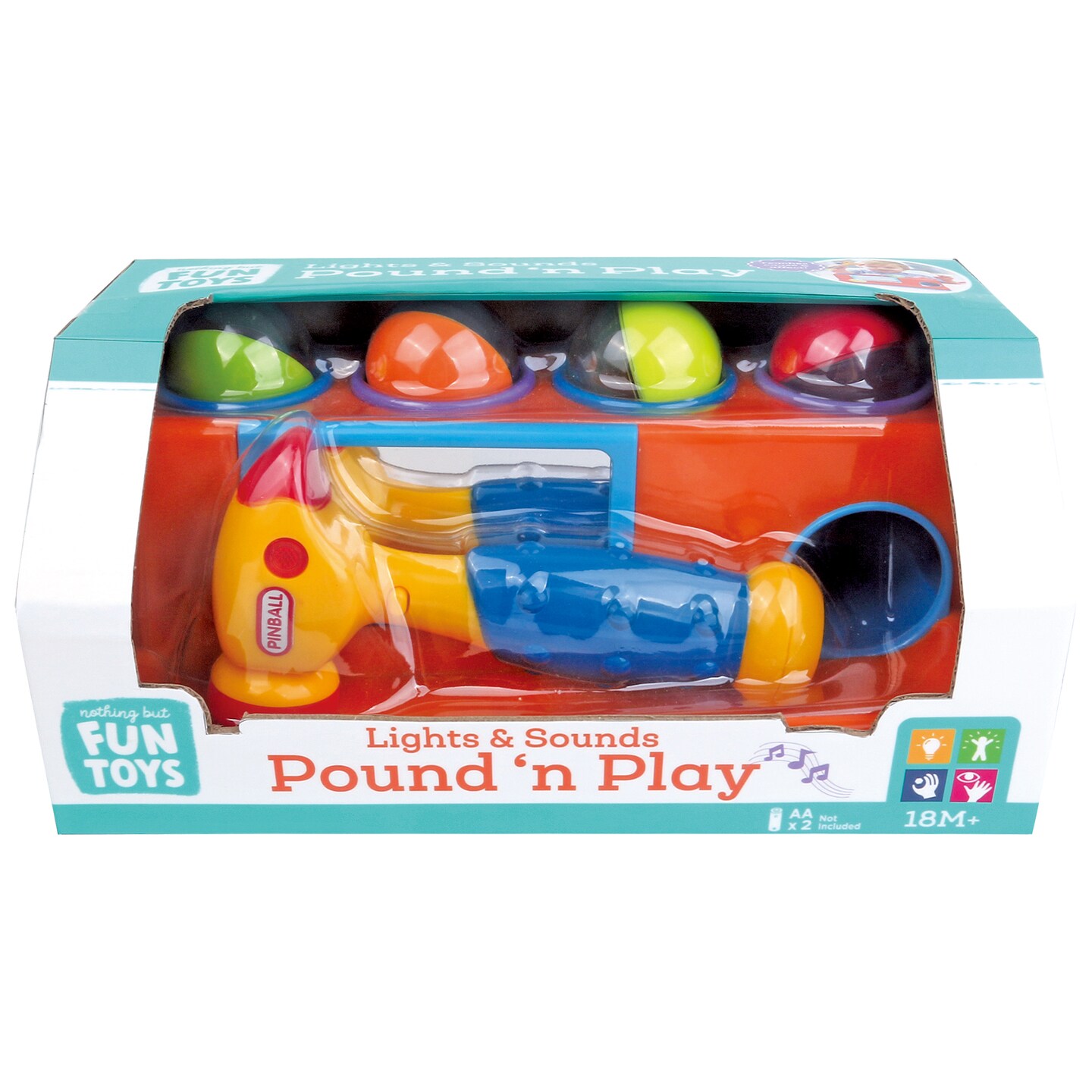 Nothing But Fun Toys: Lights &#x26; Sounds - Pound N&#x27; Play - Ball Hammering Toy Bench, Flashing LEDS, Gravity Ramp, 4 Discovery Balls, Kids Toddlers 18 Mo+