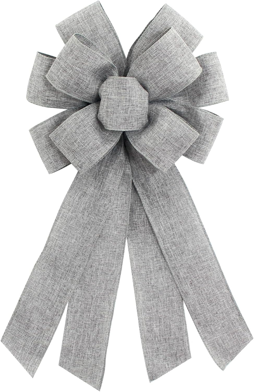 Grey Burlap Wreath Bow 20 x 11 Inches Easter Bows Birthday Holiday Ribbon Bow Carnival Farmhouse Bow Tree Ornament for Home Front Door Decorations