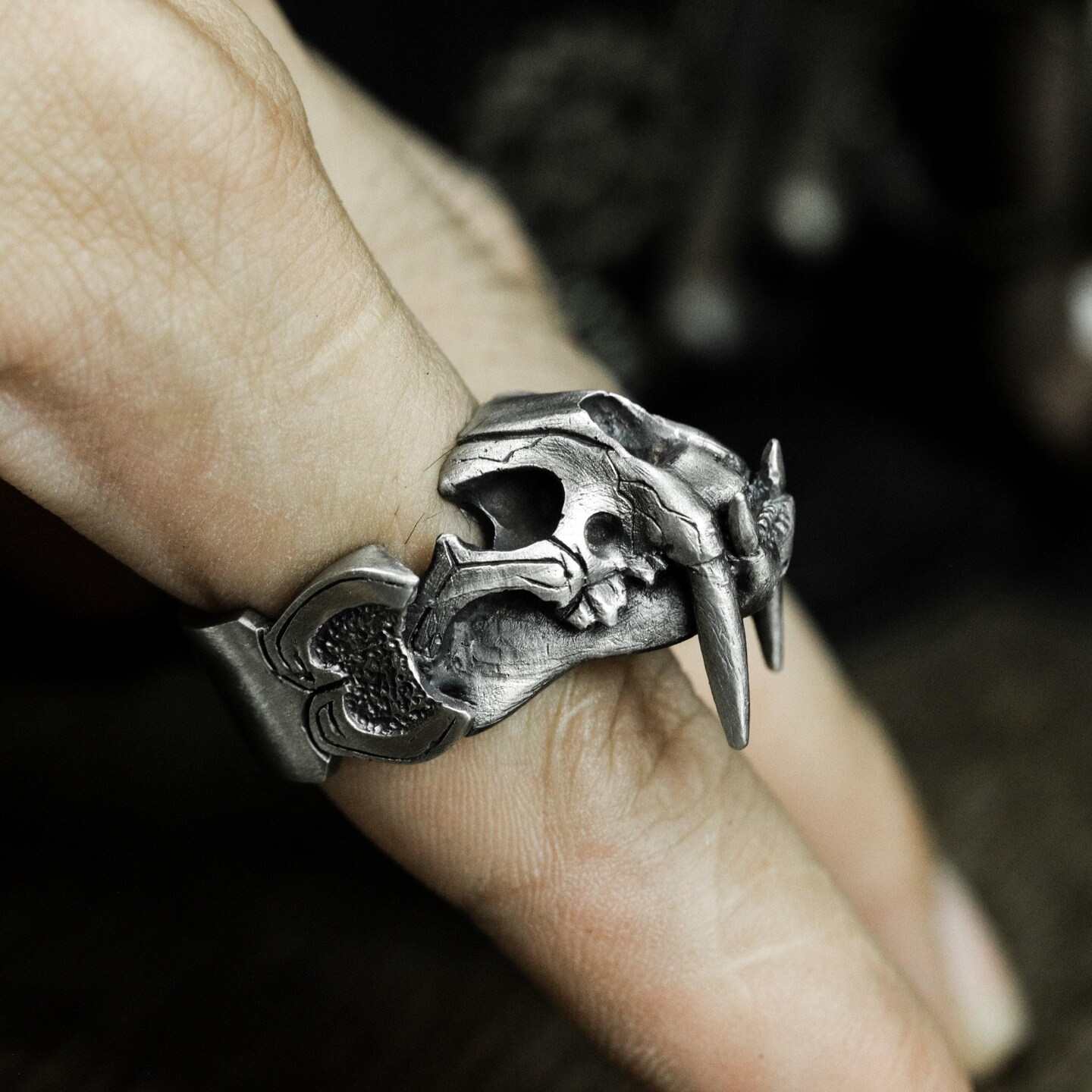Saber-tooth Tiger Skull Ring - 925 Silver Handmade | MakerPlace by
