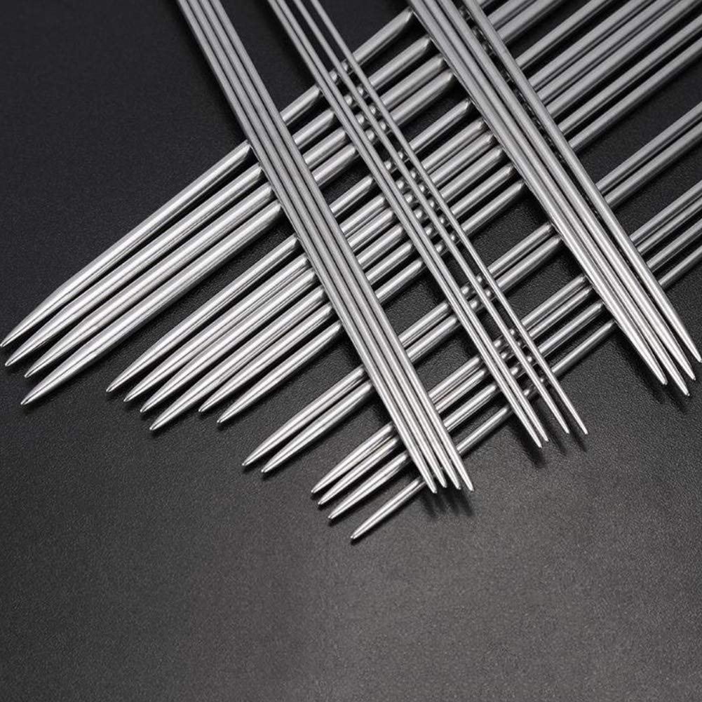 Knitting Needle Set, BCMRUN 22PCS 2mm(B)-8mm(L) Straight Single Pointed Stainless Steel Sweater Needles Set(11Pair-11 Size,9.8 inch) with Locking Stitch Makers Large-Eye Needles Measure Tape (25CM)