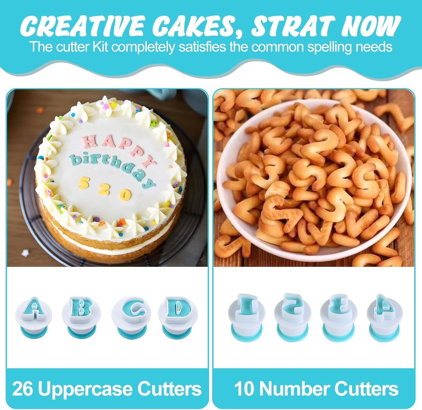 36 Pieces Alphabet &#x26; Number Fondant Cake Mold, Cookie Stamp Impress