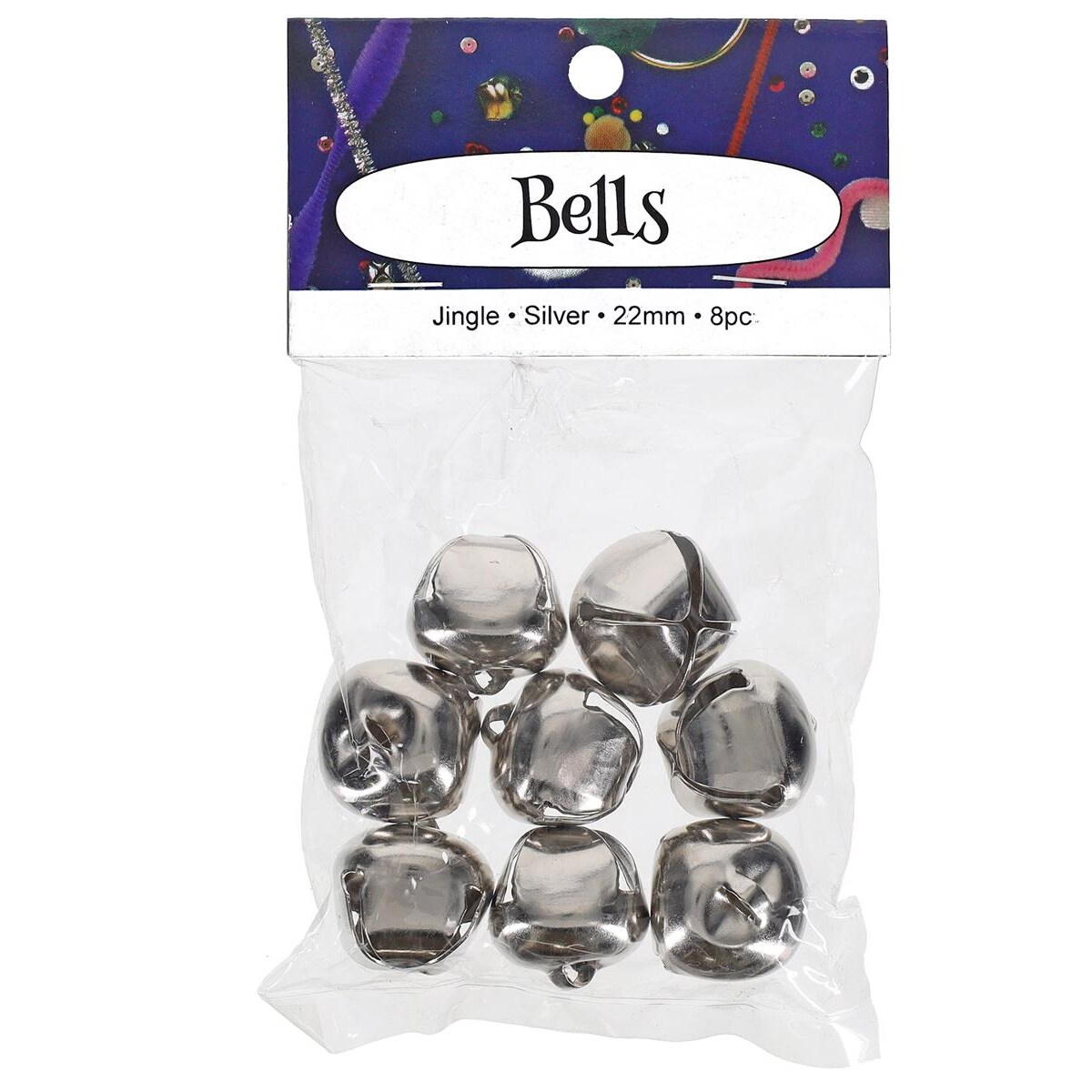 PA Essentials Jingle Bell Mid Pack – 22mm, 8pc, Silver, Small Bells For Crafts, Holiday Decorations, Sewing, Scrapbooking and Christmas Crafts, Jingle Bells For Crafting