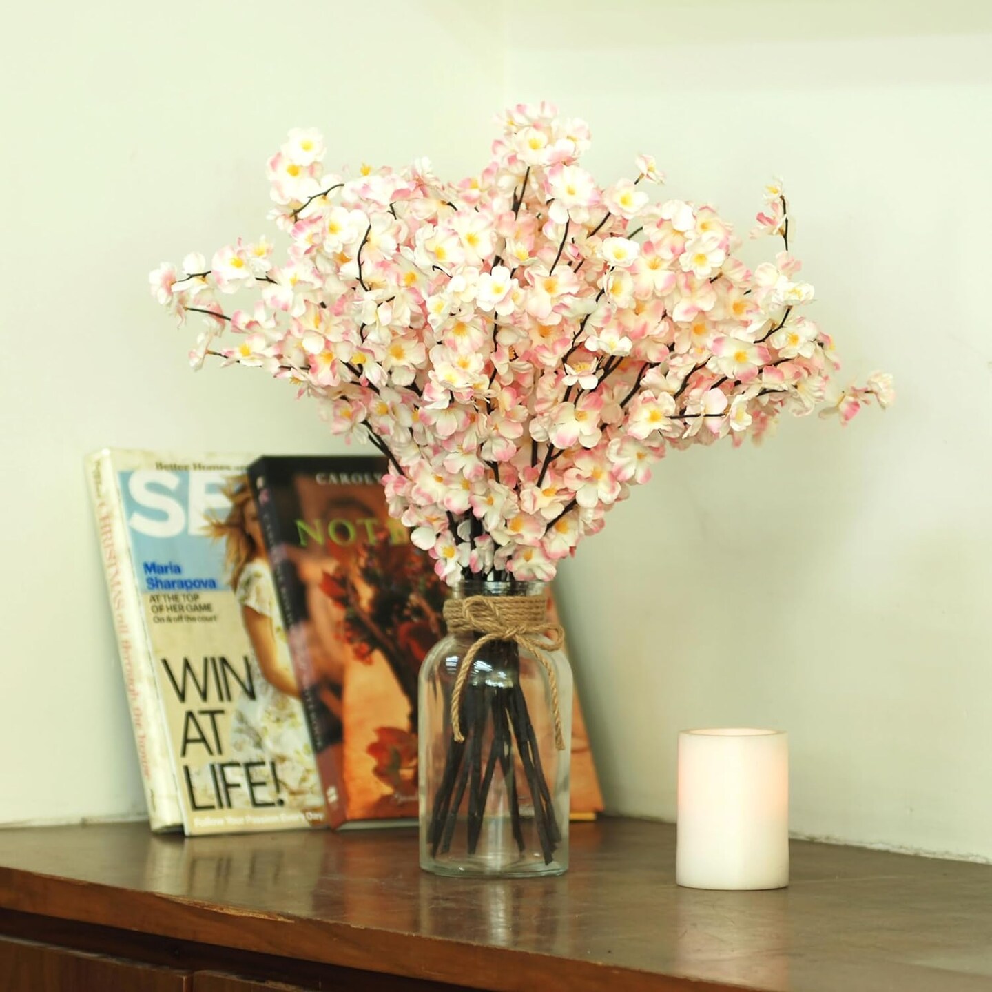 8 PCS 20" Artificial Blush/Pink Cherry Blossoms Bushes (Fake Faux Silk Flower Branches