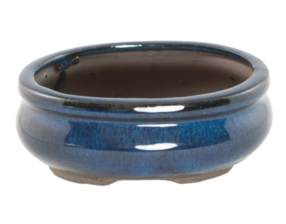 Oval Mame Shohin Bonsai / Succulent Pot + Mesh 5"x 4"x 2" - Blue Stain Glazed