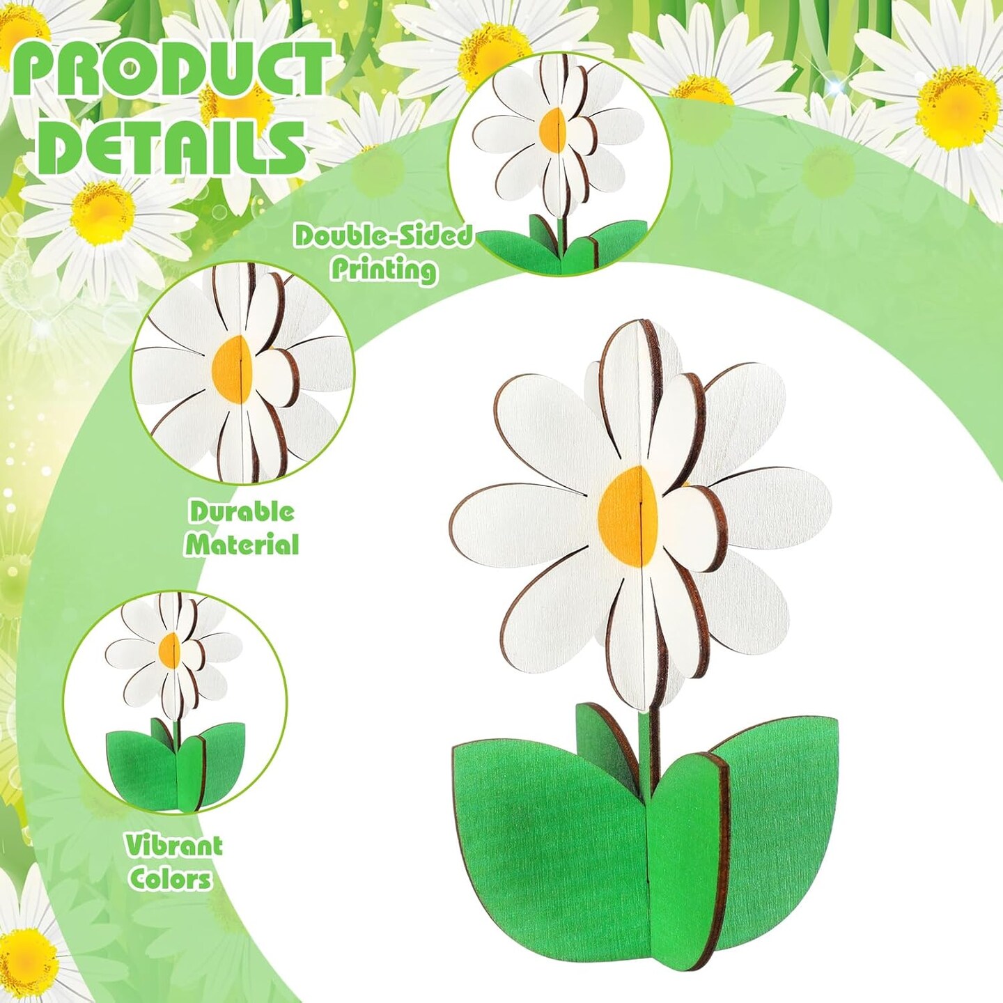 12 Pcs Spring Daisy Wood Signs Retro 3D Flowers Table Decoration Rustic Farmhouse Daisy Table Centerpiece Floral Block Tabletop Signs for Spring Home Tiered Tray Decor