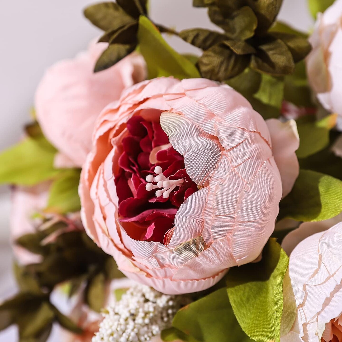 Fake Flowers Vintage Artificial Peony Silk Flowers Wedding Home Decoration,Pack of 1 (Light Pink)